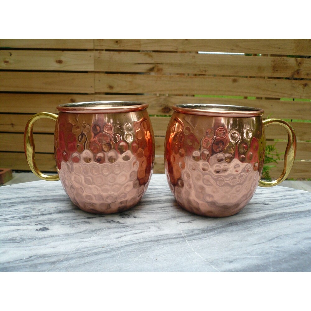Moscow Mule Copper Mugs Set of 2 Hammered Cups Cocktail Beer Barware 16 oz